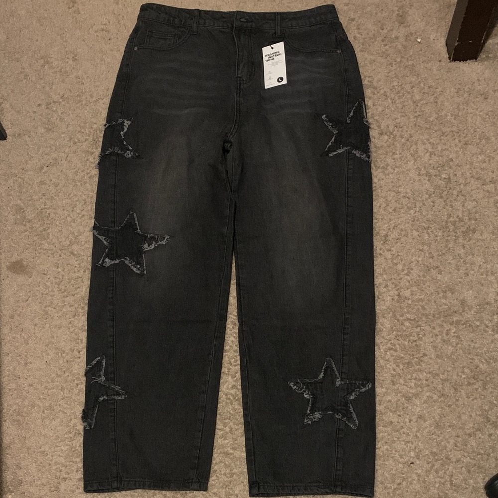 Men's Black Star-Embellished Cargo Pants